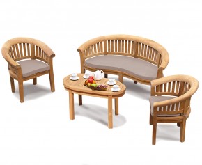 Deluxe Teak Banana Bench and Chair Set - Kidney Table, Bench and Chair Set