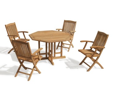 Berrington Teak Octagonal Gateleg Table and Bali Arm Chairs - Small Dining Sets