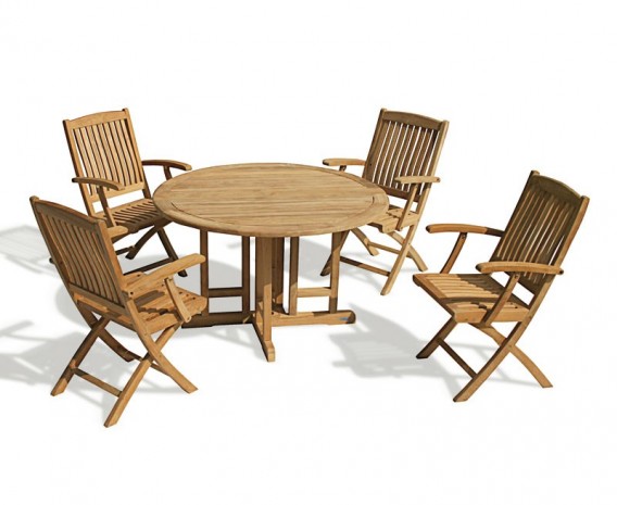 Berrington Drop Leaf Round Garden Table and Arm Chairs - Patio Outdoor 4 Seater Dining Set