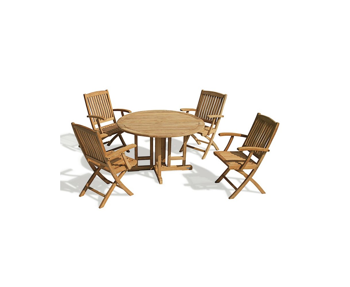 Berrington Drop Leaf Round Garden Table and Arm Chairs - Patio Outdoor 4 Seater Dining Set