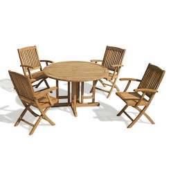 Berrington Drop Leaf Round Garden Table and Arm Chairs - Patio Outdoor 4 Seater Dining Set