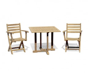 Canfield teak 0.9m square table with 2 Suffolk Folding Armchairs