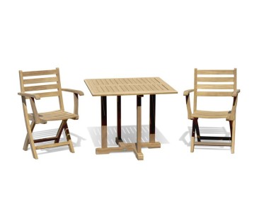 Canfield teak 0.9m square table with 2 Suffolk Folding Armchairs