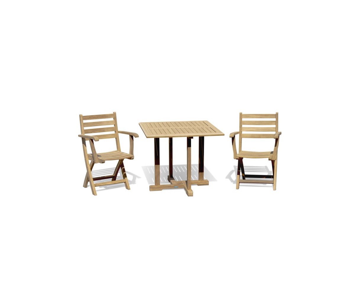 Canfield teak 0.9m square table with 2 Suffolk Folding Armchairs