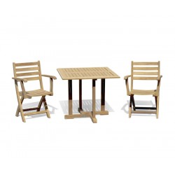 Canfield Teak 0.9m Square Table with 2 Suffolk Folding Armchairs