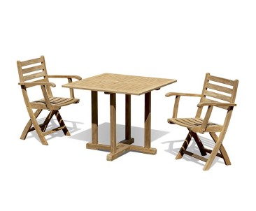 Canfield teak 0.9m square table with 2 Suffolk Folding Armchairs