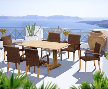 Belgrave 6 Seater Pedestal Table 1.5m and St. Tropez Rattan Stacking Chairs