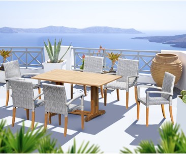 Belgrave 6 Seater Pedestal Table 1.5m and St. Tropez Rattan Stacking Chairs