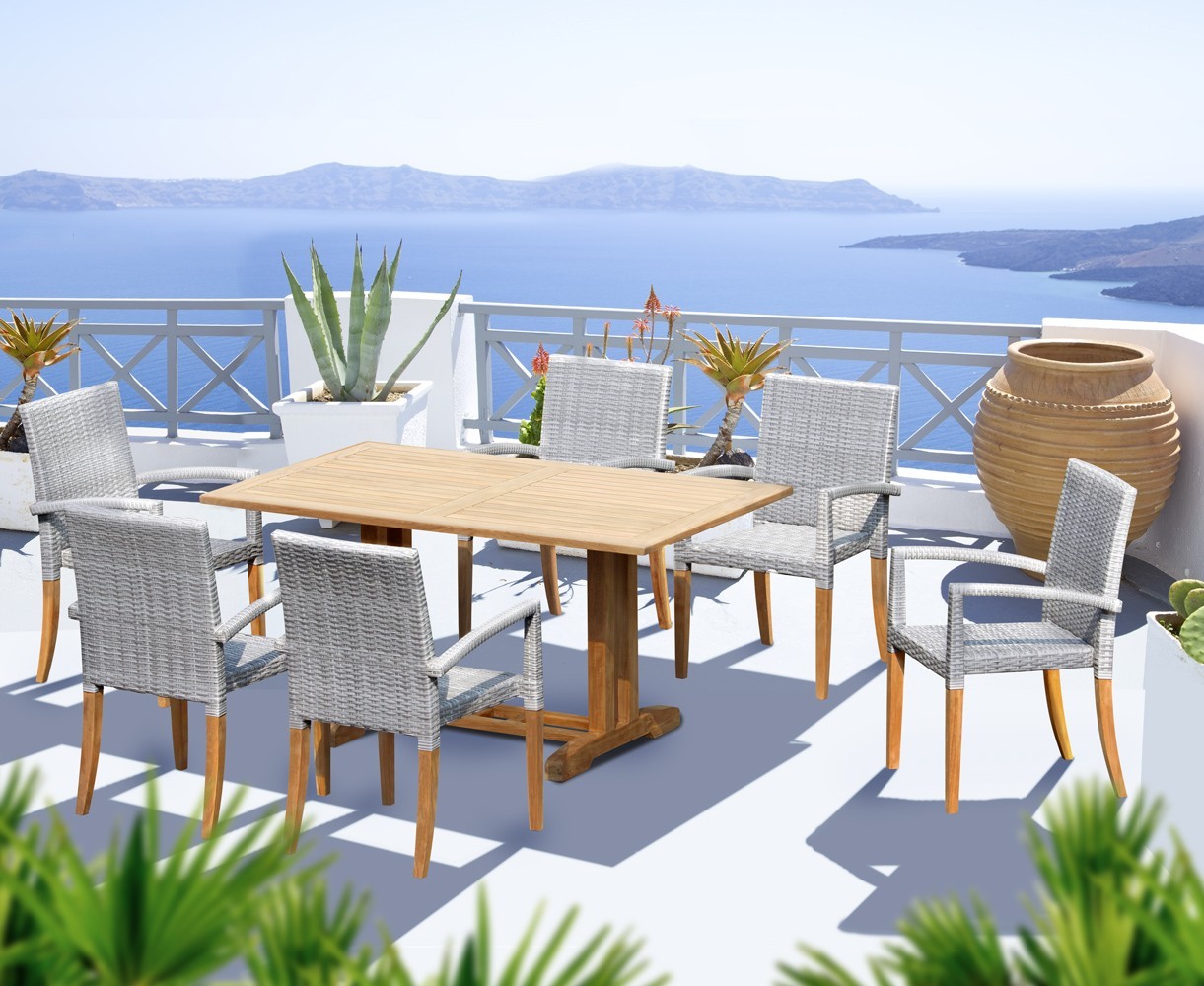 Belgrave 6 Seater Pedestal Table 1.5m and St. Tropez Rattan Stacking Chairs