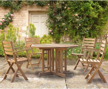 Berrington Teak Round Gateleg Table and 4 Suffolk Folding Armchairs