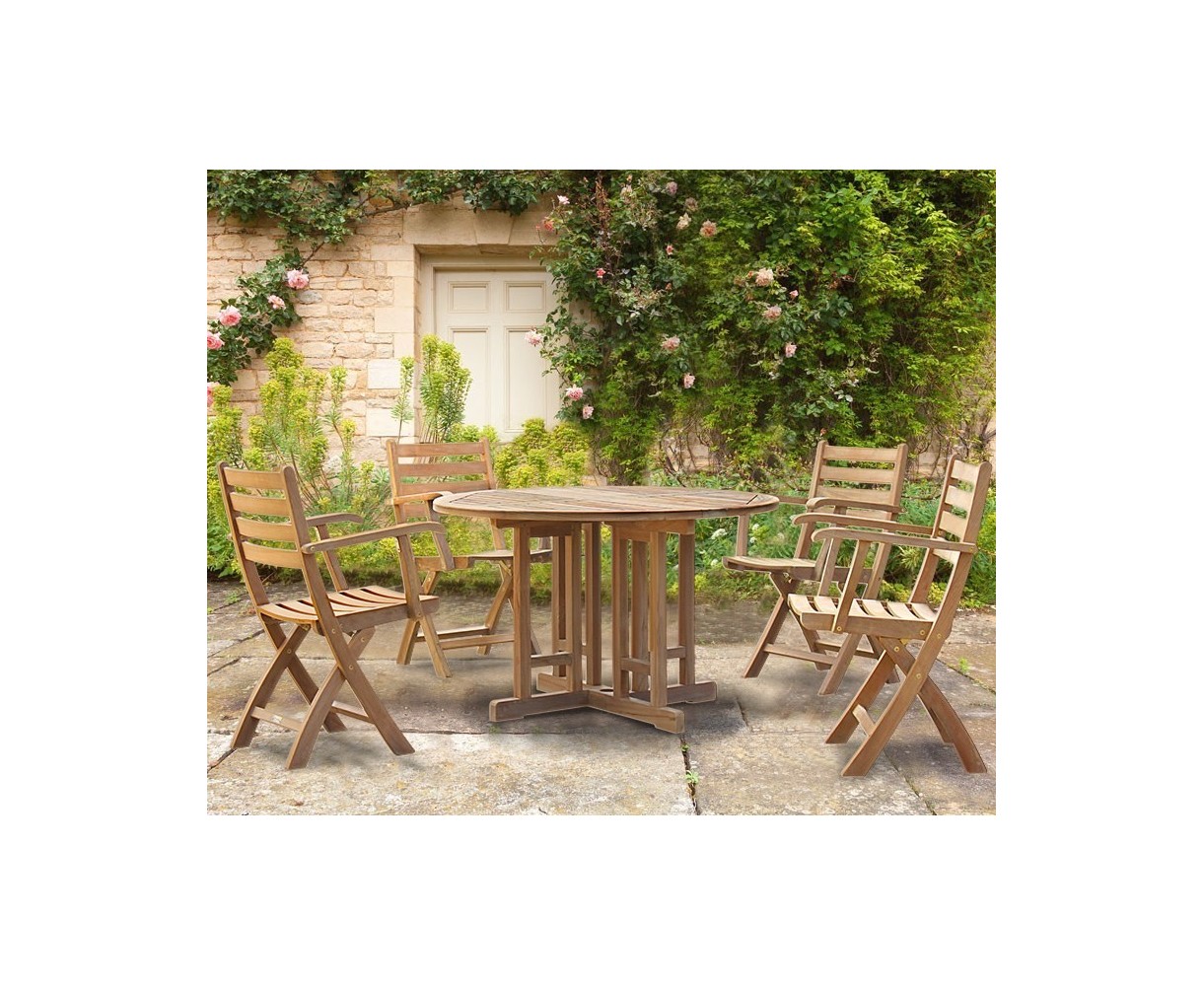 Berrington Teak Round Gateleg Table and 4 Suffolk Folding Armchairs