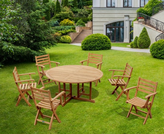 Canfield Round 1.5m Table with 6 Suffolk Chairs Teak Dining Set