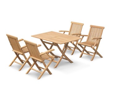 Chester Teak 1.2m Folding Garden Set with 4 Low Back Armchairs
