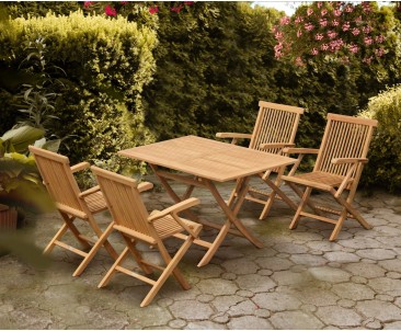 Chester Teak 1.2m Folding Garden Set with 4 Low Back Armchairs