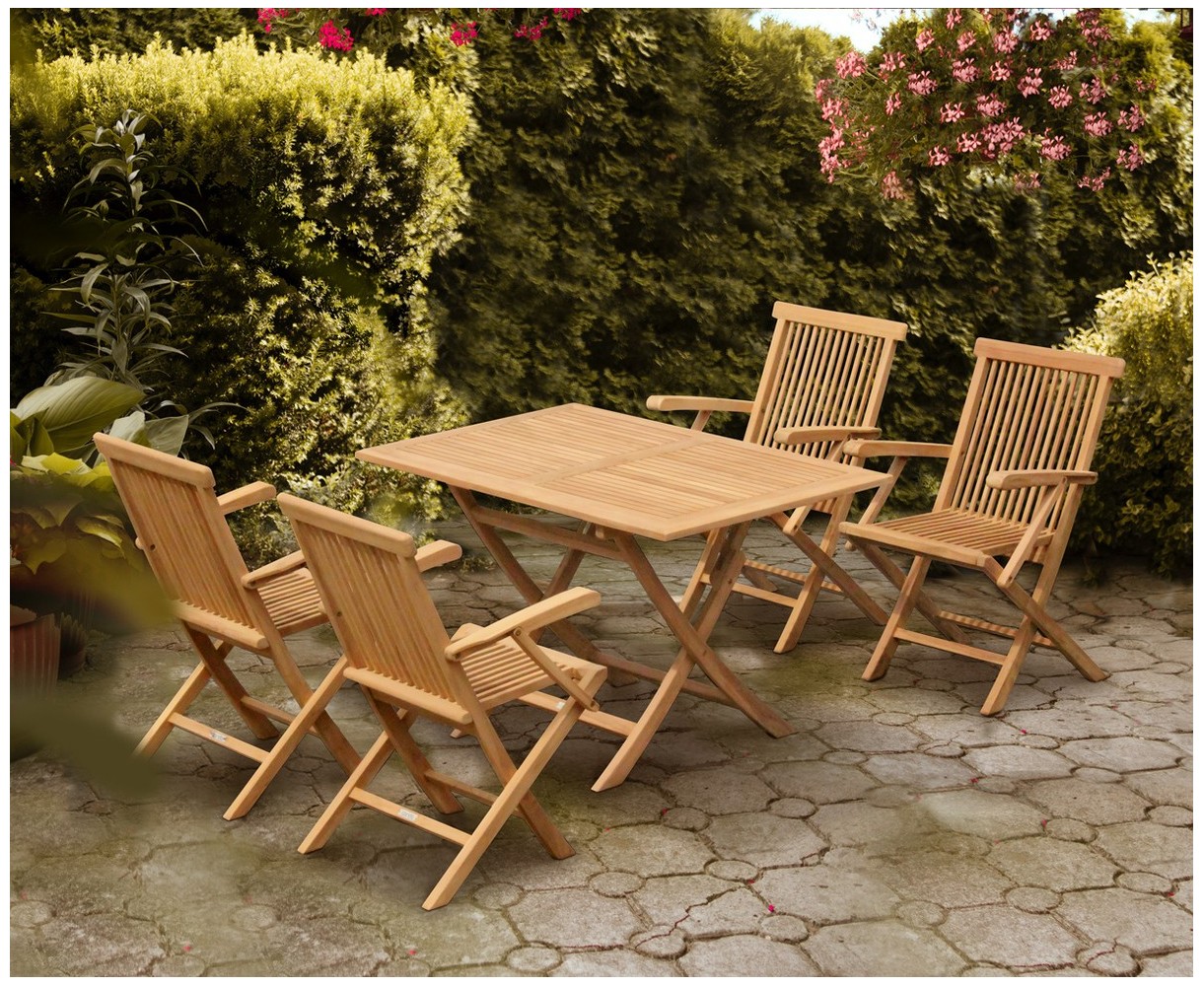 Chester Teak 1.2m Folding Garden Set with 4 Low Back Armchairs