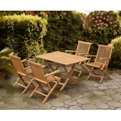 Chester Teak 1.2m Folding Garden Set with 4 Low Back Armchairs