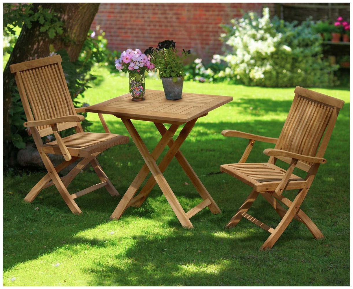 Suffolk Teak 70cm Square Set with 2 Brompton Armchairs