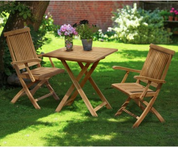 Suffolk Teak 70cm Square Set with 2 Brompton Armchairs