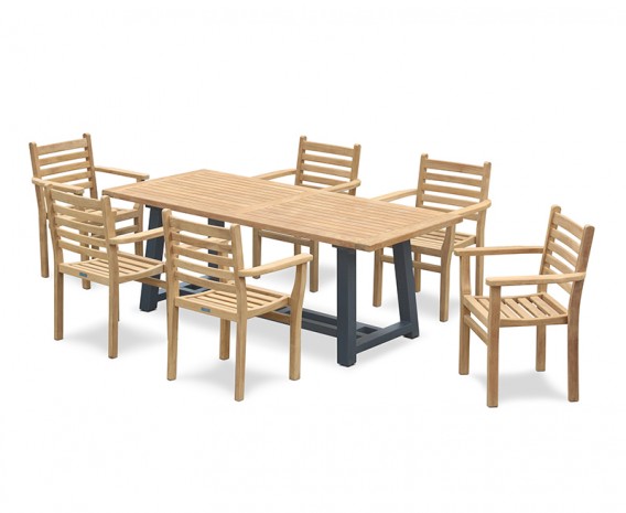 Bridgewater Teak Trestle Table 2m with 6 Yale Stacking Armchairs