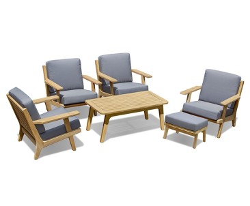 Eero Mid-Century Deep Seated Teak Garden Set with Ottoman - 4 Seater