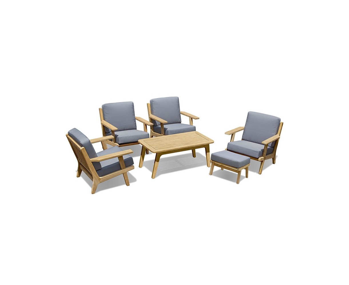 Eero Mid-Century Deep Seated Teak Garden Set with Ottoman - 4 Seater