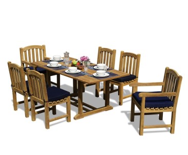 Hilgrove Teak 5ft Garden Dining Table and 6 Clivedon Chairs - Fixed Table