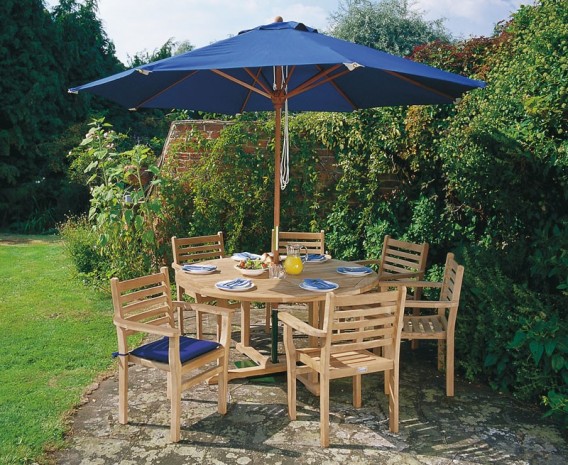 Canfield Teak Garden Table and 6 Stacking Chairs Set - Patio Teak Dining Set