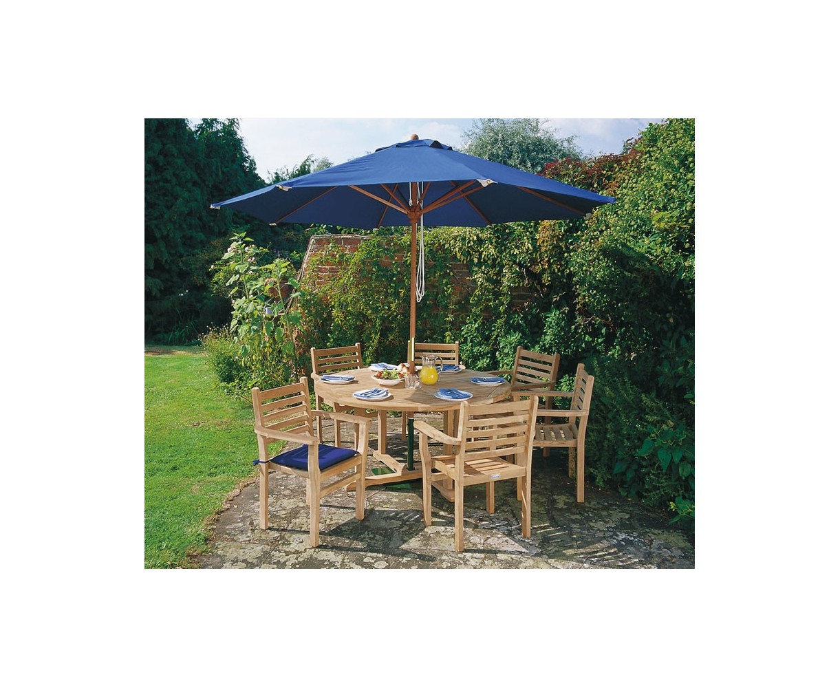 Canfield Teak Garden Table and 6 Stacking Chairs Set - Patio Teak Dining Set