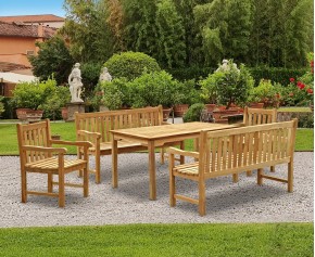 Sandringham Teak Chairs, Table and Benches Set - Bench and Table Sets