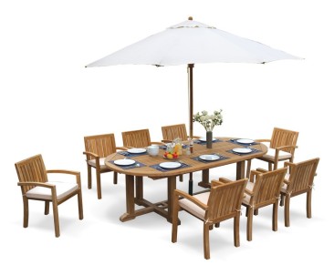 Hilgrove 8 Seater Teak Dining Set with Stacking Chairs