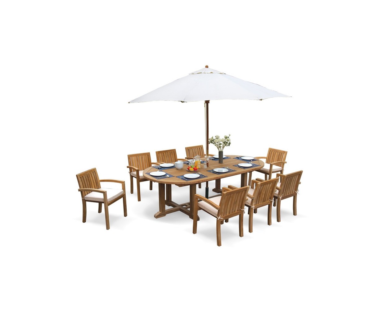 Hilgrove 8 Seater Teak Dining Set with Stacking Chairs