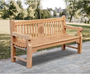 King Charles III Coronation Bench, Coronation Emblem, Teak - Balmoral 1.8m