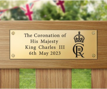 Coronation Engraved Brass Plaque, Royal Cypher - 150x50mm