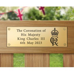 Coronation Engraved Brass Plaque, Royal Cypher - 150x50mm