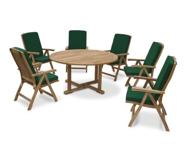 Canfield Round Garden Table and 6 Bali Chairs Set - Reclining Chairs