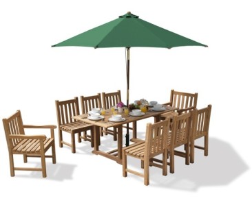 Deluxe Windsor Teak Garden Table and 8 Chairs Set - Patio Chairs