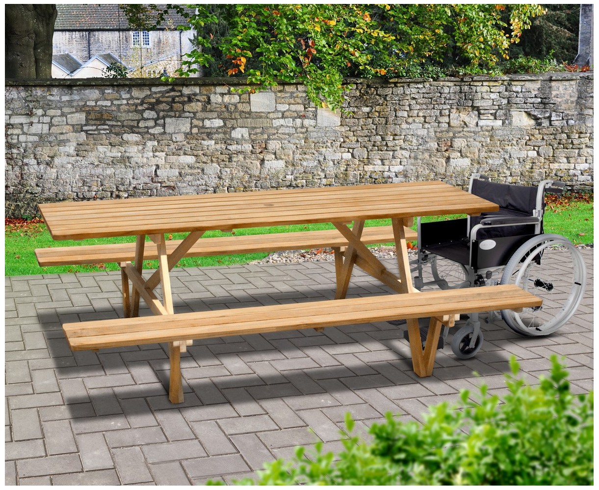 Teak 2.4m Wheelchair Accessible Picnic Bench