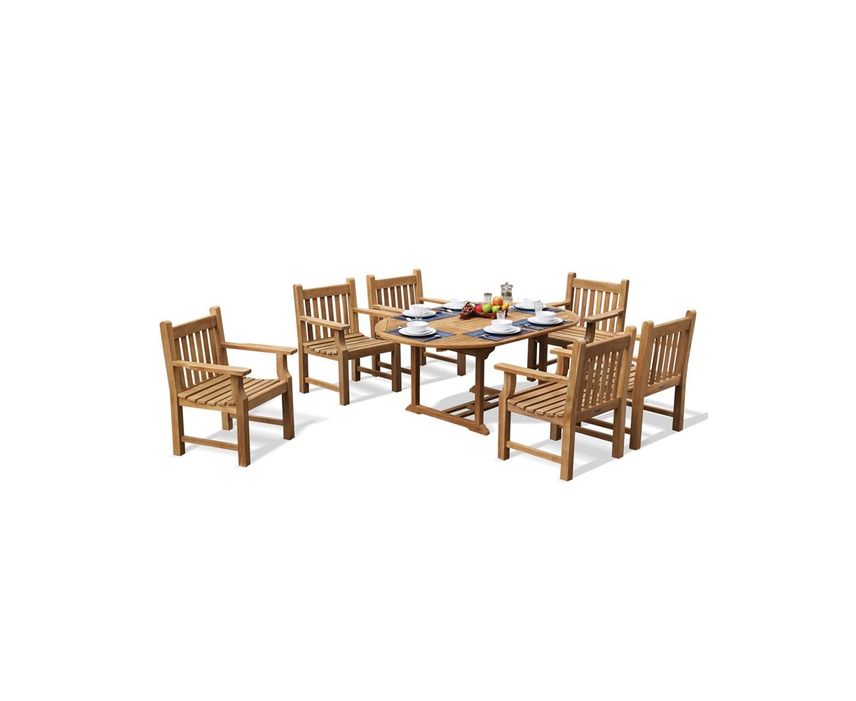 Taverners Teak 6 Seater Garden Table and Armchairs Set