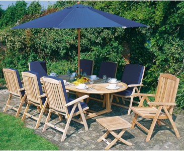 Cheltenham Teak Extending Table and 8 Reclining Chairs Set - Folding Chairs