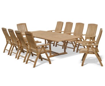 Dorchester Teak Extendable Garden Table and 10 Reclining Chairs Set 