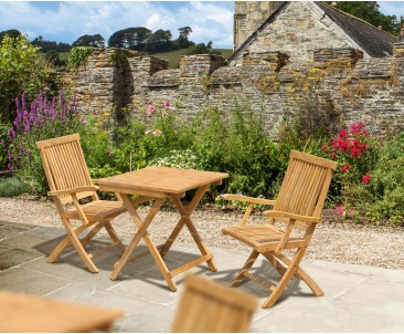 Rimini Folding Teak 70cm Square Table and 2 Brompton Armchairs