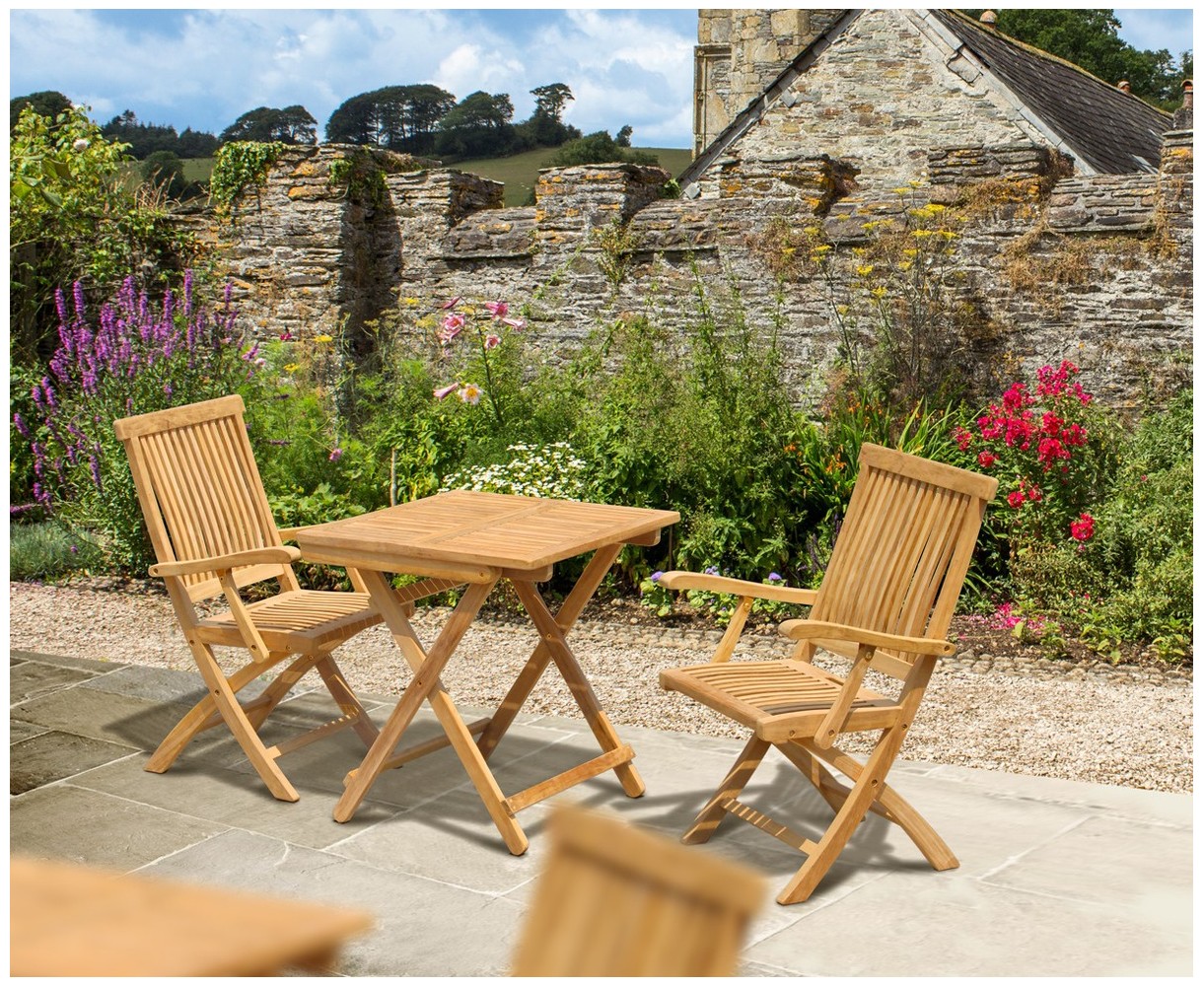 Rimini Folding Teak 70cm Square Table and 2 Brompton Armchairs