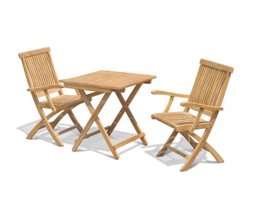 Rimini Folding Teak 70cm Square Table and 2 Brompton Armchairs