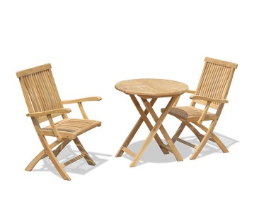 Suffolk Teak 70cm Round Set with 2 Brompton Armchairs