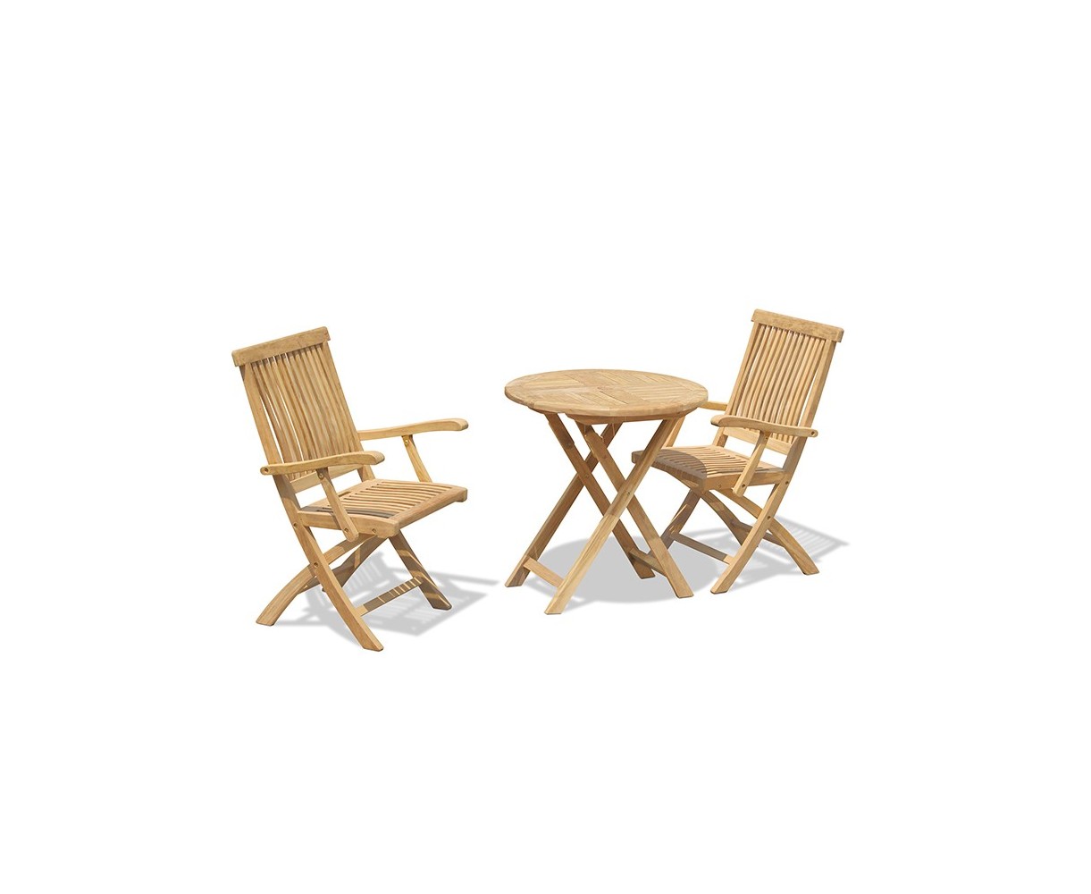 Suffolk Teak 70cm Round Set with 2 Brompton Armchairs