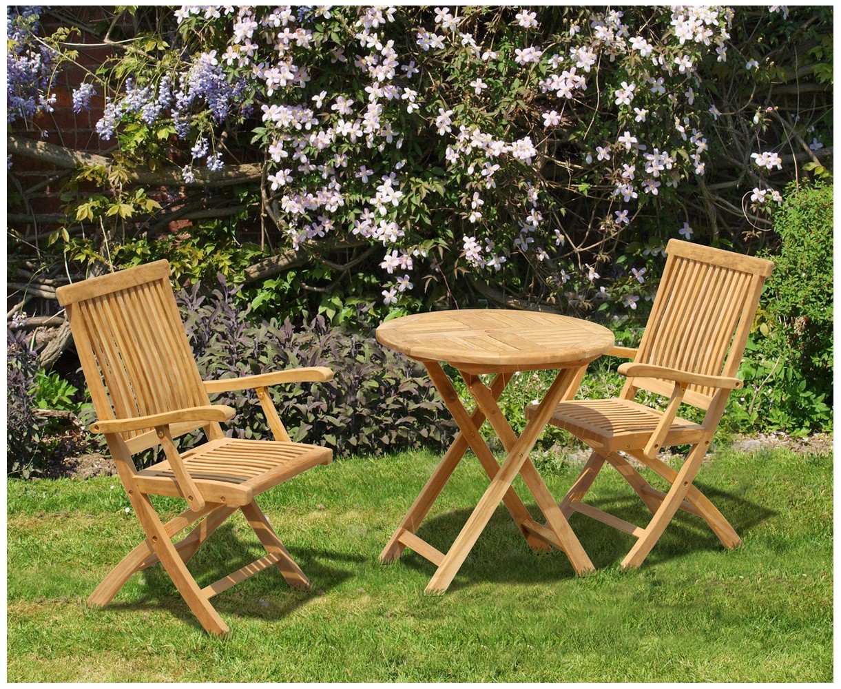 Suffolk Teak 70cm Round Set with 2 Brompton Armchairs