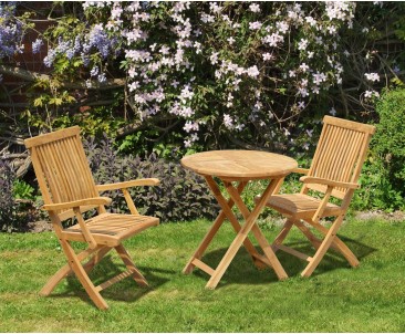 Suffolk Teak 70cm Round Set with 2 Brompton Armchairs