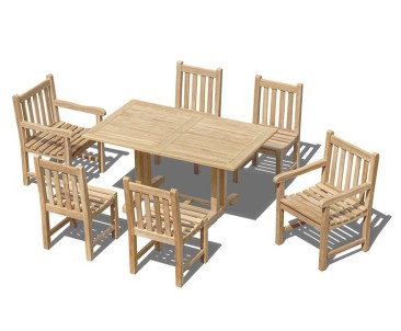 Belgrave 6 Seater Teak Dining Set with 1.5m Table and Windsor Chairs