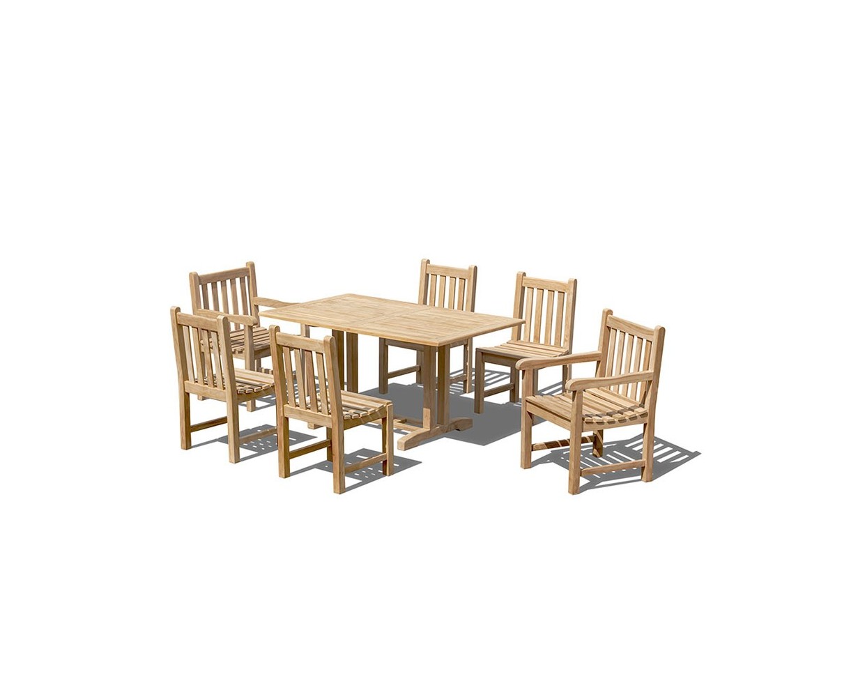 Belgrave 6 Seater Teak Dining Set with 1.5m Table and Windsor Chairs
