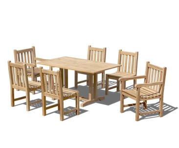 Belgrave 6 Seater Teak Dining Set with 1.5m Table and Windsor Chairs